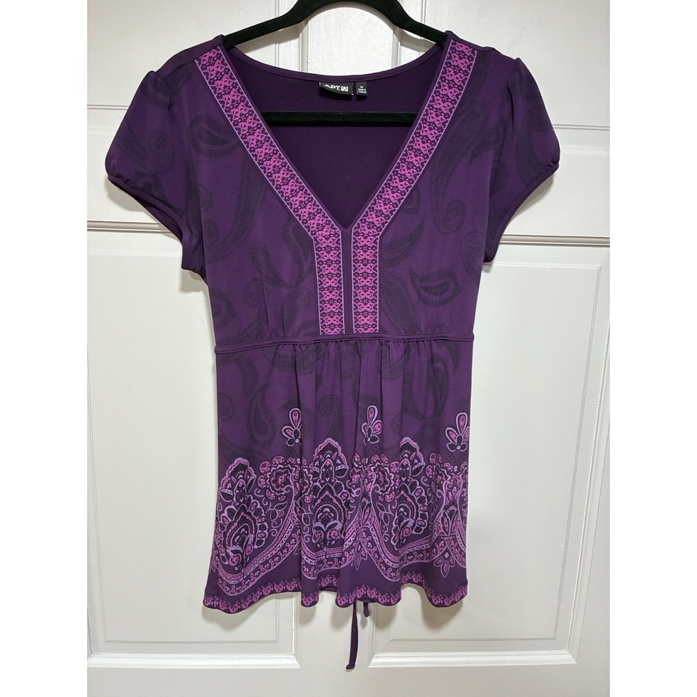 Vintage Womens Short Sleeve Babydoll Top Size M Purple Boho 90s Y2K Tie‎ Back